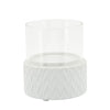 Ceramic Glass 5\" Chevron Pillar Candle Holder - White