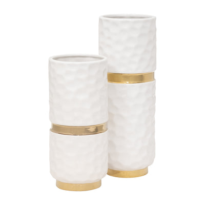 Ceramic 13" Belted Vase - White and Gold|Vase de 13 po en céramique avec ceinture - blanc et doré