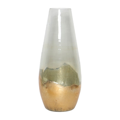 Clear Glass 11" Dipped Vase - Gold|Vase trempé de 11 po en verre transparent - doré