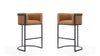 Cosmopolitan Mid-Century Modern Metal Upholstered Barstool in Camel - Set of 2 Bar Stool