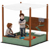 Qaba Kids Sandbox with Canopy, Sand Wall, Bottom Liner, 2 Storage Bins, Kids Outdoor Playset Sand Box for Backyard, Lawn, Garden, Beach, for 3-6 Years, 46\" L x 44\" W x 50\" H