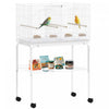 PawHut 46\" H Bird Cage, Parakeet Cages for Budgie, Lovebird, Canary, Finches with Divider, Wheeled Stand, Shelf, 4 Wooden Perches, Slide Out Tray, 4 Feeders, White