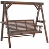 Outsunny 3 Seat Porch Swing with Stand and Side Tables, Carbonized Brown