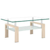 Liam Modern Rectangle Clear Tempered Glass Coffee Table,Oak