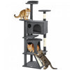 PawHut 63\" Cat Tree, Cat Tower for Indoor Cats with Scratching Posts, Cat Condos, Bed, Platforms, Ramp, Toy Ball, Cat Activity Center, Dark Grey