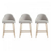 Gracie Modern Metal Upholstered Counter Stool in Stone Gray and Gold - Set of 3