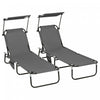 Outsunny 2 Piece Folding Chaise Lounges With Adjustable Backrest Dark Grey