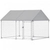 Pawhut Large Dog Kennel With Roof And Safety Lockable Latch, Heavy-duty Galvanized Steel Dog Run Chain Link W/ Waterproof Uv-resistant Cover, 7' X 5.9' X 5.1'