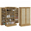 HOMCOM 41\" Rattan Kitchen Pantry Storage Cabinet with Spice Racks Natural