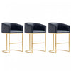 Louvre Mid-Century Modern Metal Upholstered Counter Stool in Black - Set of 3 Bar Stool