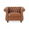 Gibbon Comfy Faux Leather Upholstery Arm Chair With Tufted Back,brown Accent Chair