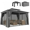 Outsunny 10'x12.5' Patio Outdoor Gazebo with Curtains, Netting, Double Roof