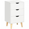 HOMCOM Nightstand, Bedside Table with 3 Drawers, Wood Legs, White