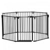 Pawhut Pet Safety Gate 8-panel Playpen Fireplace Christmas Tree Steel Fence Stair Barrier Room Divider With Walk Through Door Automatically Close Lock Black