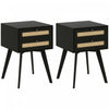 HOMCOM Bedside Table Set of 2 with 2 Drawers, Rattan Element for Bedroom