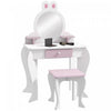 Qaba Kids Vanity Set With Mirror And Stool, Makeup Vanity Table For Children 3-6 Years Old, With Drawer Storage Boxes, Rabbit-design