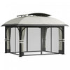 Outsunny 11' x 13' Double Roof Gazebo With Netting & Curtains, Light Grey