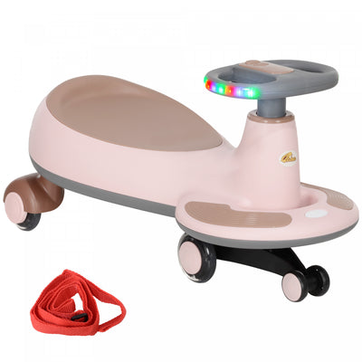 Qaba Wiggle Car For Toddlers 2-6 Years, Kids Swing Car W/ Parent Traction Rope, Music, Light, Ride O|Qaba Voiture Pour Enfants De 2 A 6 Ans, Avec Corde De Traction Pour Les Parents, Musique, Lumiere, V