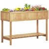 Outsunny 43.25\" X 18\" X 30\" Elevated Wooden Garden Plant Stand Outdoor Raised Natural Flower Bed 8 Grid Box W/ Storage Shelf Yard Herb Planter