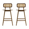 Bari Rubber Wood Counter Stool Set of 2 with Rattan Back and Footrest,Walnut