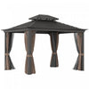 Outsunny 10' X 12' Outdoor Hardtop Gazebo With Galvanized Steel Canopy & Netting Sidewalls For Lawn, Backyard, Brown