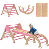 Qaba 8-in-1 Pikler Triangle Set, Foldable Wooden Climbing Toys with Arch, Ramp and Ladder, Montessori Indoor Playground Jungle Gyms for Toddlers Ages 18-48 Mouths, Pink