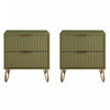 Dumbo Modern 20\" Fluted Nightstand in Olive Green (2-Drawer) - Set of 2