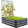 Outsunny Galvanized Raised Garden Bed with Trellis, Open Bottom, Dark Grey
