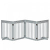 Pawhut Freestanding Pet Gate 4 Panel Wooden Dog Barrier Folding Safety Fence With Support Feet Up To 80.25\" Long 24\" Tall For Doorway Stairs Light Grey