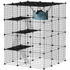Pawhut Cat Cage Indoor, 4 Tier Diy Catio With Hammock, 5 Doors, 3 Ramps, 3 Jumping Platforms, Steel Wire Cat Playpen For 1-3 Cats, Black