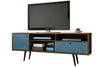 Manhattan Comfort Liberty 70.86\" Mid-Century Modern TV Stand with 4 Shelving Spaces & 1 Drawer - Rustic Brown & Aqua Blue