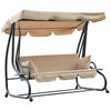 Outsunny 3-seat Outdoor Patio Swing Chair, Converting Flat Bed, Canopy Swing With Adjustable Shade, Removable Cushions, Cup Holder, Beige