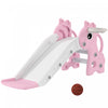 Qaba Toddler Slide, 3 in 1 Kids Slide for Toddler Aged 1-3 with Climber, Basketball Hoop and Ball, Baby Playset with Giraffe Design, for Indoor and Outdoor Play, Pink