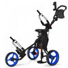 Goplus Folding 3 Wheels Golf Push Cart W/seat Scoreboard Adjustable Handle Blue
