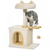 PawHut Cat Tree, 28\" Cat Tower for Indoor Kittens with Plush Top Bed, Cozy Condo, Sisal Scratching Post, Perch, Dangling Ball, Beige and Yellow