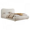 Camille Platform Bed with Curved Headboard and Luxurious Boucle Upholstery,Queen Size,White Queen Bed
