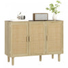 HOMCOM Bohemian Sideboard with 3 Rattan Doors and Shelves Oak
