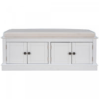 Daniel Solid Wood Storage Bench With 4-door Shoe Cabinet With Adjustable Shelves - White