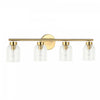 Dainolite Vienna 4 Light Incandescent Vanity Aged Brass Clear Ribbed Glass Lamp