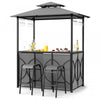 Costway 6.5 X 4 X 8 Ft Grill Gazebo Set With 2 Bar Stools, Tempered Glass Bar Table Gray