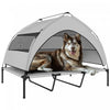 PawHut Elevated Dog Bed, Raised Outdoor Dog Cot with Removable Canopy, Breathable Mesh, Storage Bag, Portable Pet Cot for Indoor Outdoor Large Breeds, 48\" x 36\" x 37\", Light grey