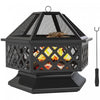 Outsunny 28\" Outdoor Fire Pit Grill Firepit with Spark Screen, Poker, Black