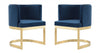 Aura Modern Velvet Metal Dining Chair in Royal Blue - Set of 2