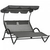 Outsunny Tanning Chair With Sunshade Roof Chaise Lounge Chair, Dark Gray