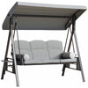 Outsunny 3 Seater Porch Swing Heavy Duty Outdoor Swing Chair Outdoor Lounge Hammock Cushioned Seat W/ Tilt Canopy, Light Grey
