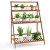 Costway 3 Tier Folding Shelf Stand Bamboo Flower Pot Display Rack Bookcase Organizer