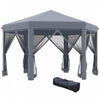 Outsunny 12.5' Pop Up Gazebo Hexagonal Canopy Tent Outdoor Shelter Pavilion Sun Protection With Mesh Sidewalls, Handy Bag, Dark Grey