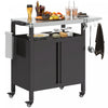 Outsunny Outdoor Grill Cart Table with Foldable Side Table, BBQ Grill Stand with Stainless Steel Top & Hooks, Mobile Pizza Oven Stand, 45.7\" x 19.7\", Black