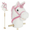 Qaba Unicorn Stick Horse, Plush Handcrafted Hobby Horse with Wood Wheels, Real Pony Neighing and Galloping Sounds, for Kids, Toddlers Pretend Play, White