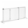 Pawhut Wooden Dog Gate, Freestanding Pet Fence For Stair, Doorway, 3 Panels W/ Door, Support Feet For Small Medium Dogs, White, 44.5\"- 65\"l X 28\"h